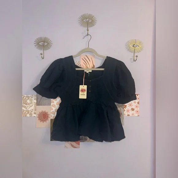 NWT Entro Teal Blouse with Puff Sleeves - Picture 4 of 6